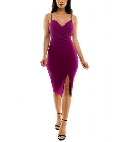 Juniors' Surplice Bodycon Slit-Front Dress Grape $36.57 Dresses