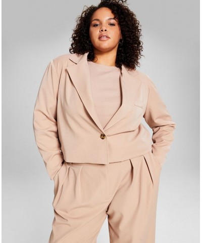 Trendy Plus Size Cropped Blazer Tan/Beige $19.75 Jackets