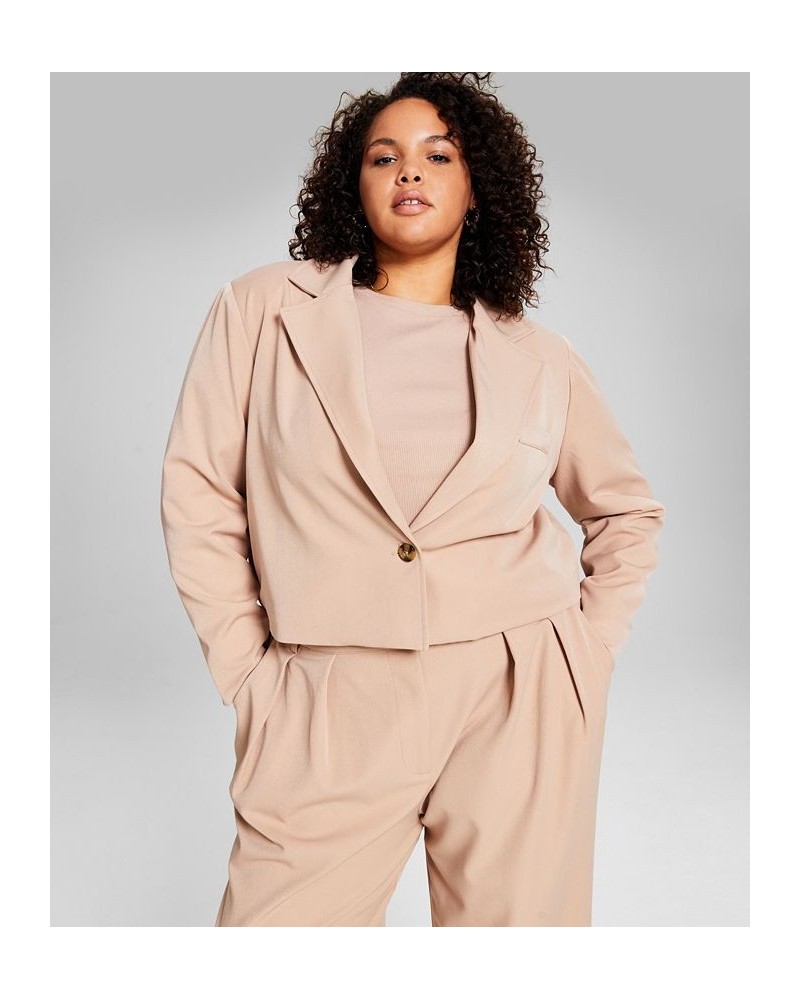 Trendy Plus Size Cropped Blazer Tan/Beige $19.75 Jackets