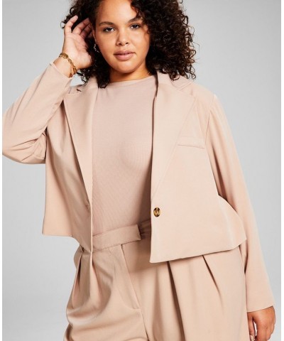 Trendy Plus Size Cropped Blazer Tan/Beige $19.75 Jackets