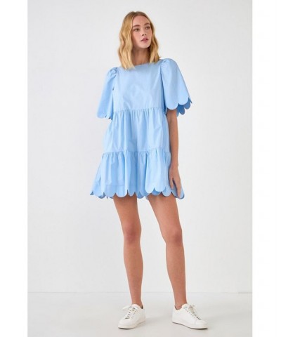 Women's Scallop Detail Mini Dress Blue $34.00 Dresses