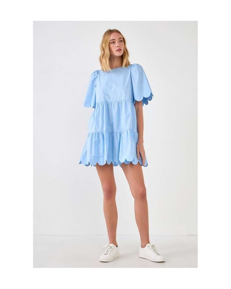 Women's Scallop Detail Mini Dress Blue $34.00 Dresses