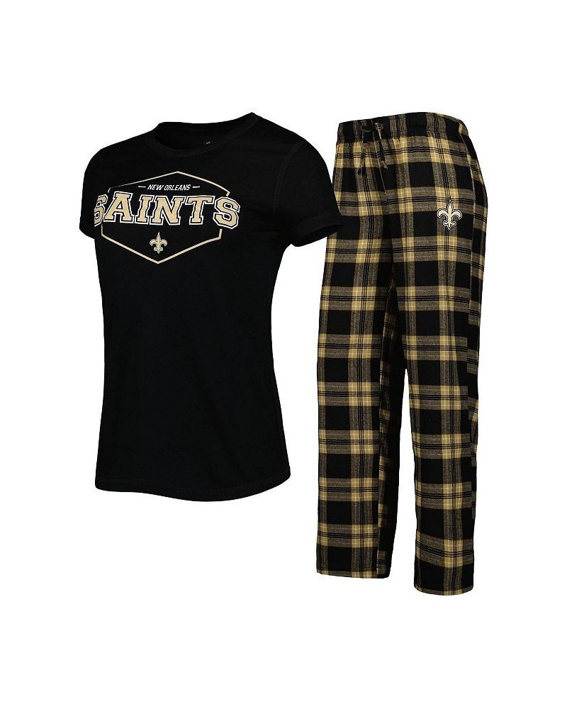 Women's Black Gold New Orleans Saints Plus Size Badge T-shirt and Pants Sleep Set Black, Gold $30.10 Pajama