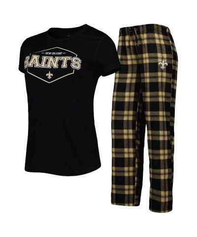 Women's Black Gold New Orleans Saints Plus Size Badge T-shirt and Pants Sleep Set Black, Gold $30.10 Pajama