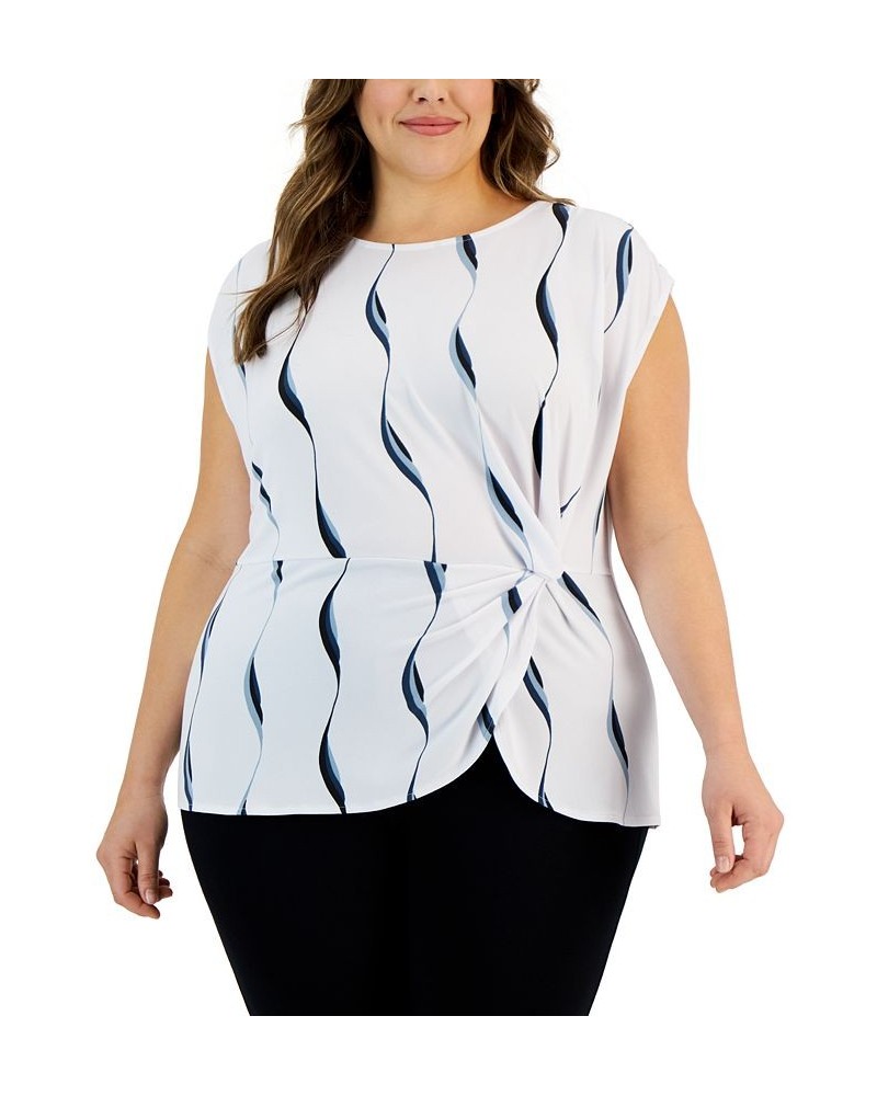 Plus Size Printed Side-Knot Cap-Sleeve Top Sargasso Sea Swirl $19.88 Tops