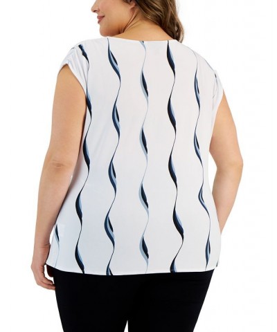 Plus Size Printed Side-Knot Cap-Sleeve Top Sargasso Sea Swirl $19.88 Tops