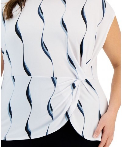 Plus Size Printed Side-Knot Cap-Sleeve Top Sargasso Sea Swirl $19.88 Tops