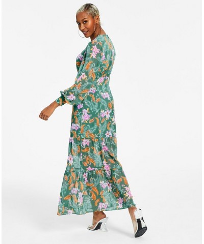 Women's Printed Long-Sleeve Slit-Hem Maxi Dress Patricia Paisly $24.23 Dresses