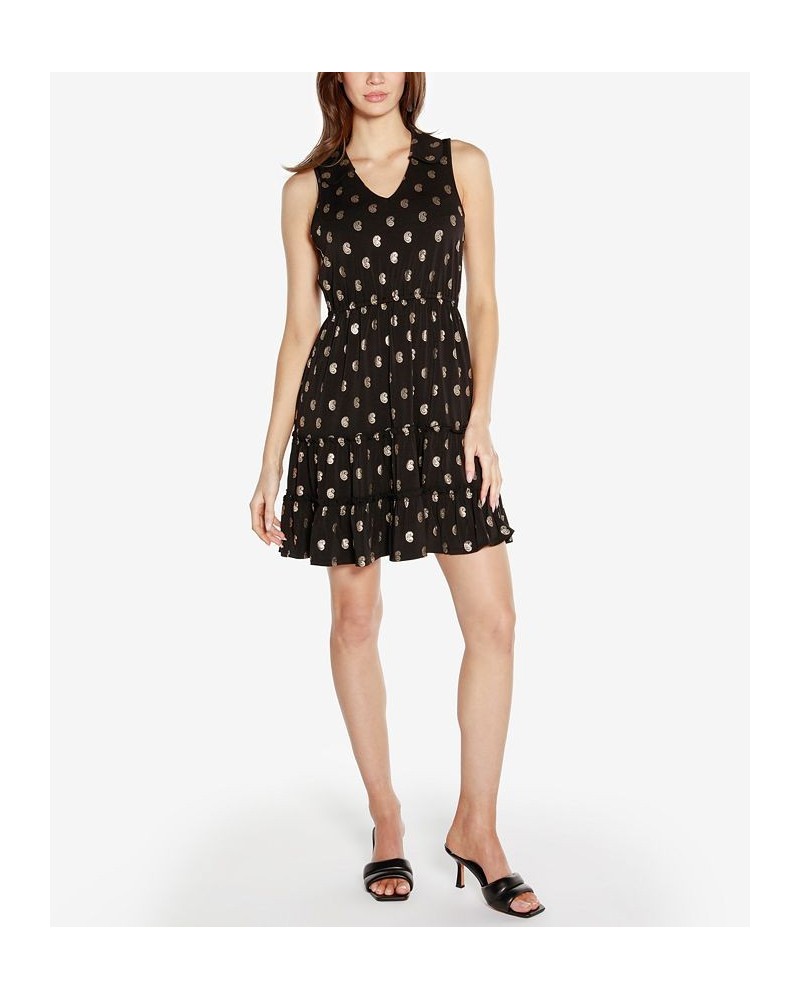 Black Label Petite Paisley Print Tiered Sleeveless Dress Black, Gold $42.00 Dresses