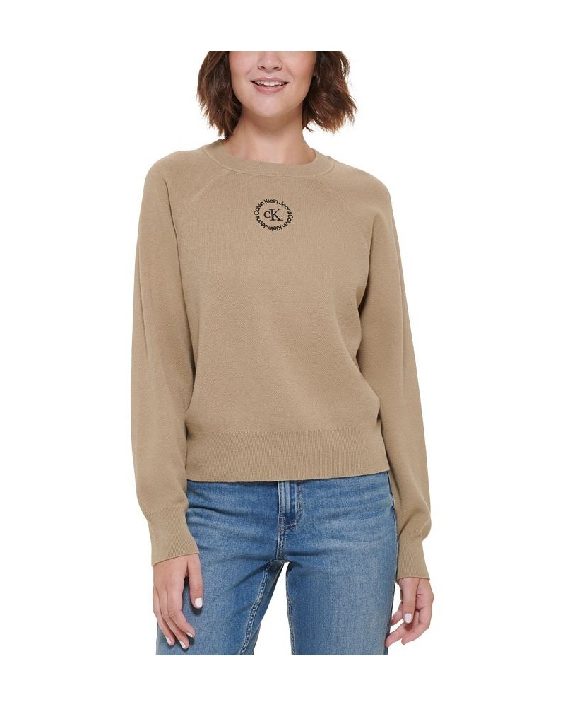 Women's Cotton Raglan-Sleeve Sweater Khaki Green/BL $27.88 Sweaters