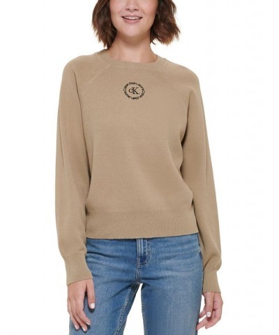 Women's Cotton Raglan-Sleeve Sweater Khaki Green/BL $27.88 Sweaters