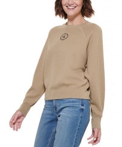 Women's Cotton Raglan-Sleeve Sweater Khaki Green/BL $27.88 Sweaters