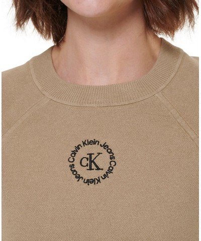 Women's Cotton Raglan-Sleeve Sweater Khaki Green/BL $27.88 Sweaters