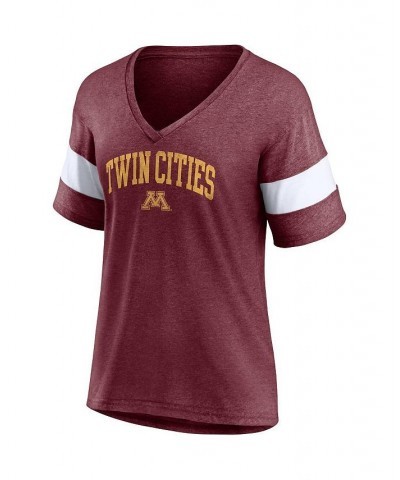 Women's Minnesota Golden Gophers Arched City Sleeve-Striped Tri-Blend V-Neck T-shirt Heathered Maroon $17.22 Tops