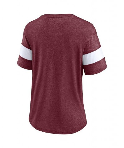 Women's Minnesota Golden Gophers Arched City Sleeve-Striped Tri-Blend V-Neck T-shirt Heathered Maroon $17.22 Tops