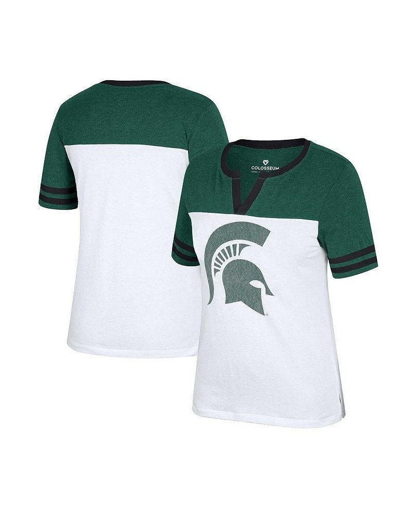 Women's White Heather Green Michigan State Spartans Frost Yourself Notch Neck T-shirt White, Heather Green $20.70 Tops