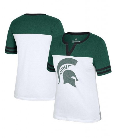 Women's White Heather Green Michigan State Spartans Frost Yourself Notch Neck T-shirt White, Heather Green $20.70 Tops