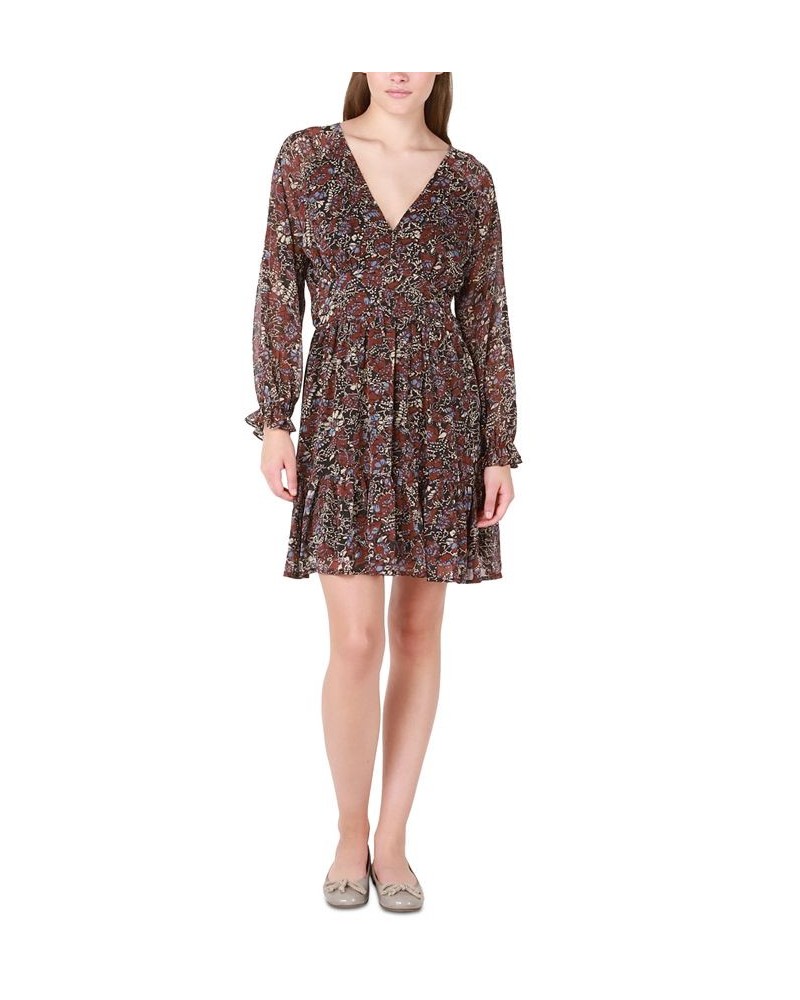 Women's Printed V-Neck Long-Sleeve Dress Red/Blue Floral $17.03 Dresses