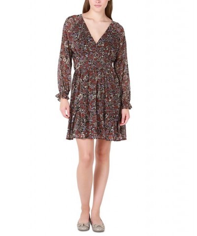 Women's Printed V-Neck Long-Sleeve Dress Red/Blue Floral $17.03 Dresses