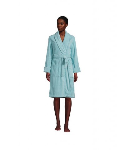 Women's Cotton Terry Knee Length Spa Bath Robe Blue $51.97 Sleepwear