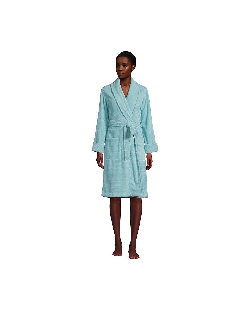 Women's Cotton Terry Knee Length Spa Bath Robe Blue $51.97 Sleepwear