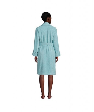 Women's Cotton Terry Knee Length Spa Bath Robe Blue $51.97 Sleepwear