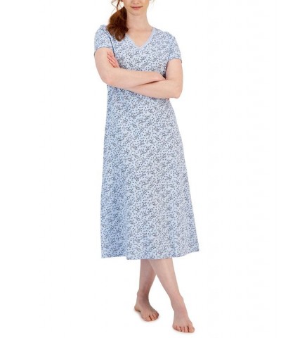 Women's Cotton Lace-Trim Essentials Nightgown Paisly Pale Blue $13.77 Sleepwear