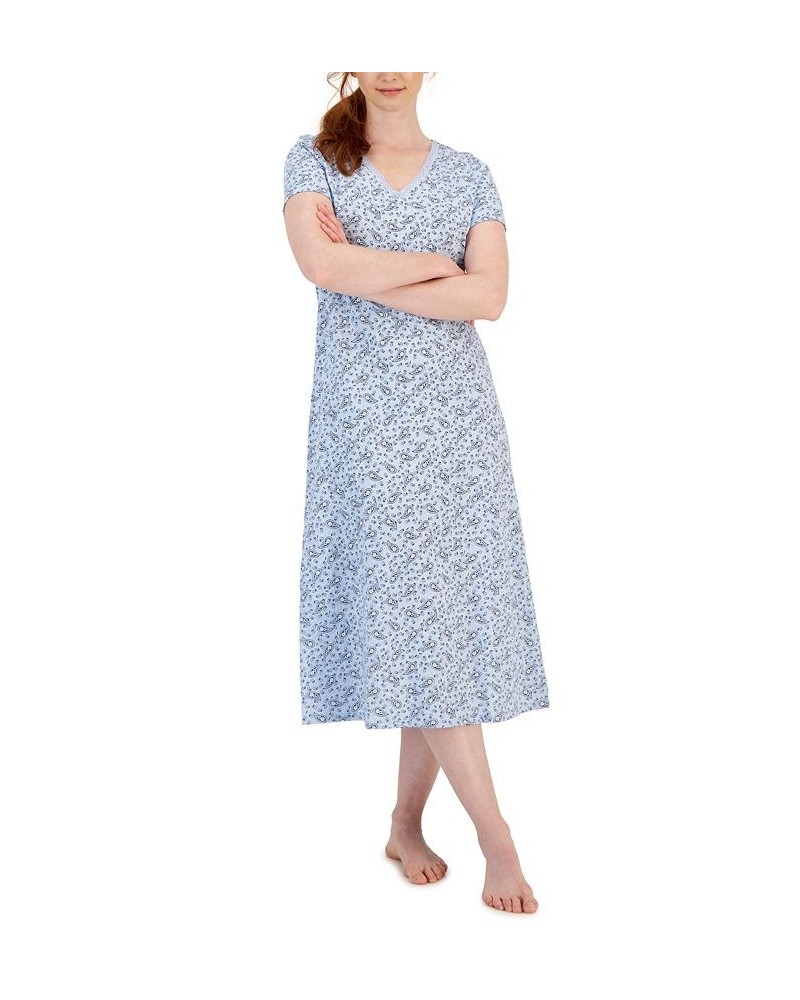 Women's Cotton Lace-Trim Essentials Nightgown Paisly Pale Blue $13.77 Sleepwear