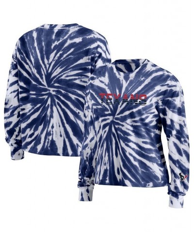 Women's Navy Houston Texans Tie-Dye Cropped Long Sleeve T-shirt Navy $28.59 Tops