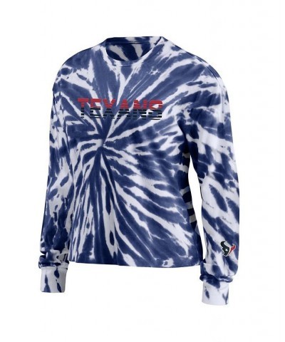 Women's Navy Houston Texans Tie-Dye Cropped Long Sleeve T-shirt Navy $28.59 Tops