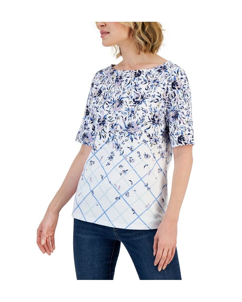 Women's Provence Placement Boat-Neck Top White $10.99 Tops