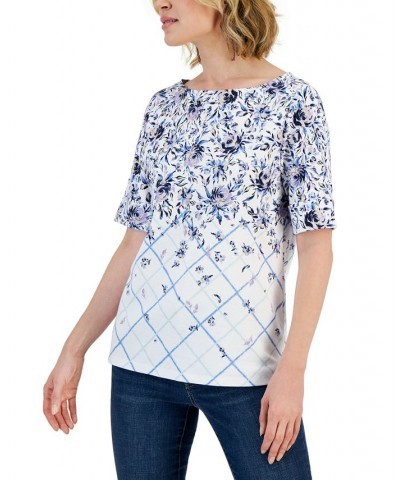 Women's Provence Placement Boat-Neck Top White $10.99 Tops