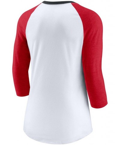 Women's White Heathered Red Cincinnati Reds Color Split Tri-Blend 3/4 Sleeve Raglan T-shirt White $30.79 Tops