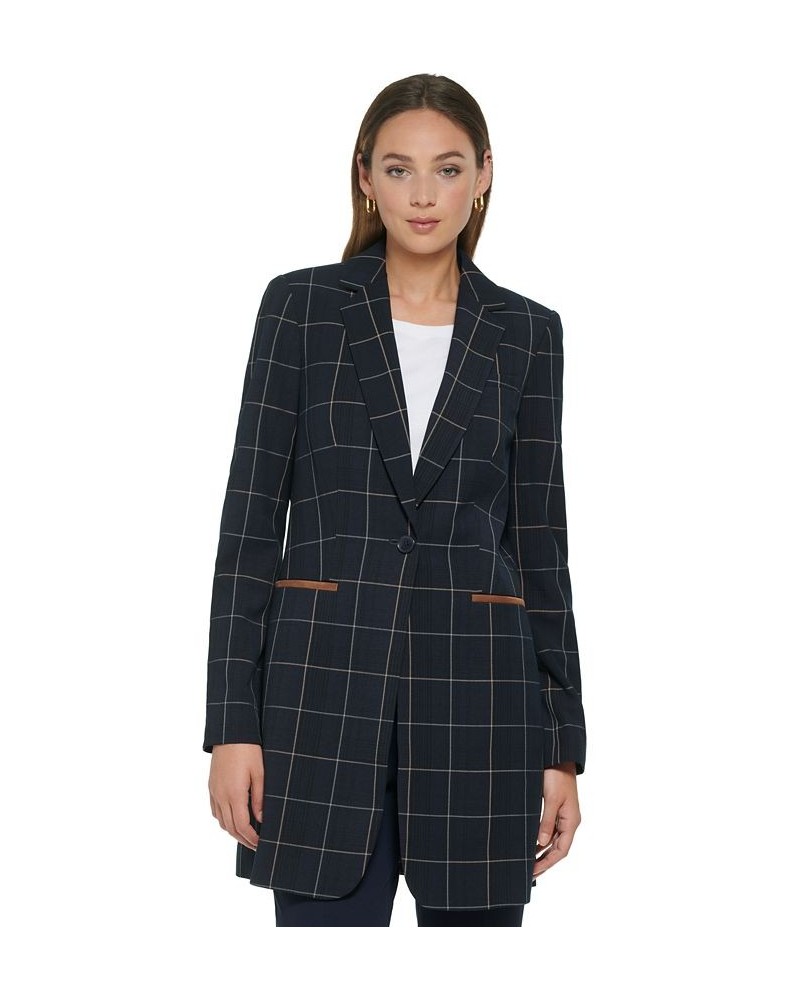 Women's Windowpane One-Button Blazer Midnt/grey $87.71 Jackets