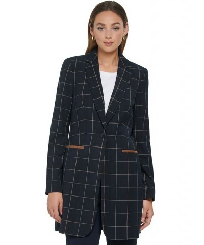 Women's Windowpane One-Button Blazer Midnt/grey $87.71 Jackets