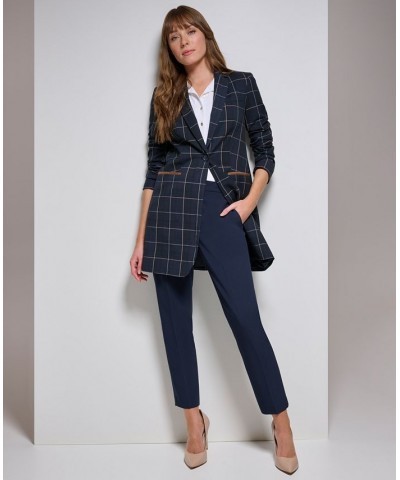 Women's Windowpane One-Button Blazer Midnt/grey $87.71 Jackets