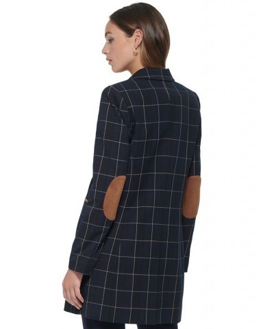 Women's Windowpane One-Button Blazer Midnt/grey $87.71 Jackets