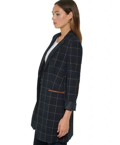 Women's Windowpane One-Button Blazer Midnt/grey $87.71 Jackets