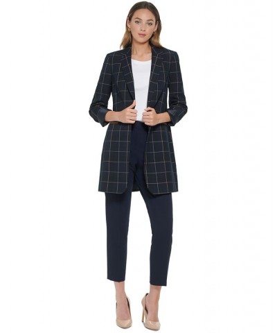 Women's Windowpane One-Button Blazer Midnt/grey $87.71 Jackets