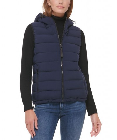 Women's Hooded Quilted Zip-Front Vest Dark Navy $30.10 Coats