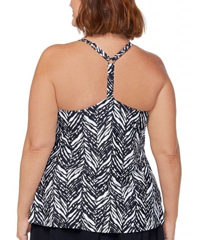 Plus Size Printed Racerback Underwire Tankini Swim Top Black/White $28.20 Swimsuits