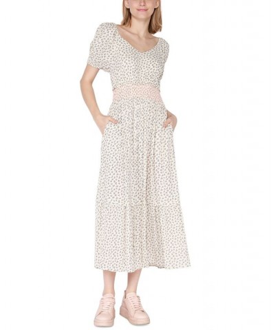 Women's Short-Sleeve Smocked-Waist Tiered Maxi Dress White $13.46 Dresses