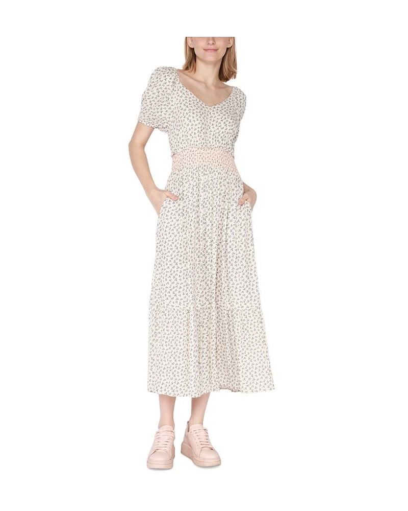 Women's Short-Sleeve Smocked-Waist Tiered Maxi Dress White $13.46 Dresses