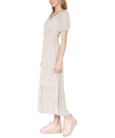 Women's Short-Sleeve Smocked-Waist Tiered Maxi Dress White $13.46 Dresses