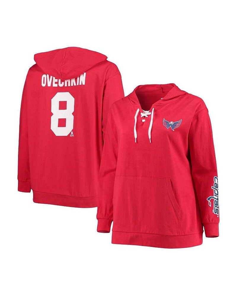 Women's Alexander Ovechkin Red Washington Capitals Plus Size Lace-Up V-Neck Pullover Hoodie Red $34.19 Sweatshirts