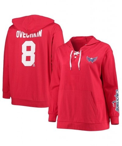 Women's Alexander Ovechkin Red Washington Capitals Plus Size Lace-Up V-Neck Pullover Hoodie Red $34.19 Sweatshirts