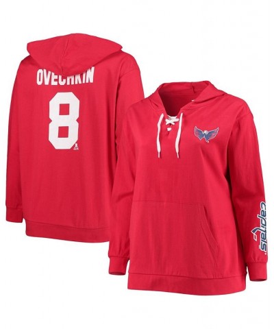 Women's Alexander Ovechkin Red Washington Capitals Plus Size Lace-Up V-Neck Pullover Hoodie Red $34.19 Sweatshirts