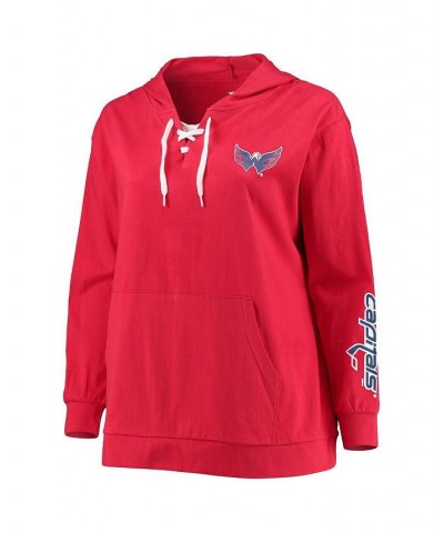 Women's Alexander Ovechkin Red Washington Capitals Plus Size Lace-Up V-Neck Pullover Hoodie Red $34.19 Sweatshirts