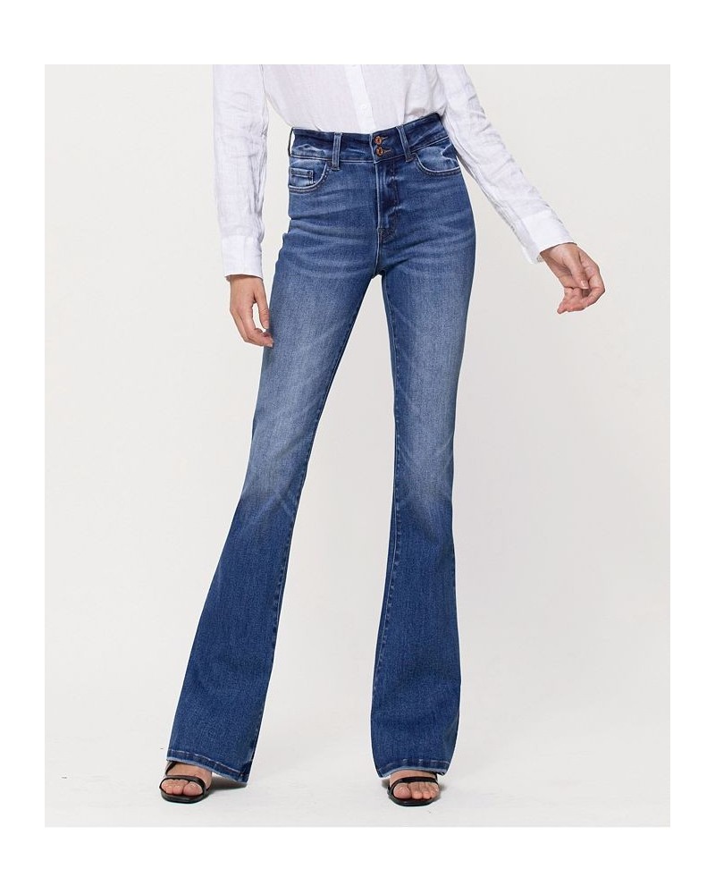 Women's Double Button High Rise Flare Jeans Medium Blue $38.16 Jeans