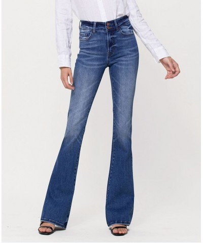 Women's Double Button High Rise Flare Jeans Medium Blue $38.16 Jeans